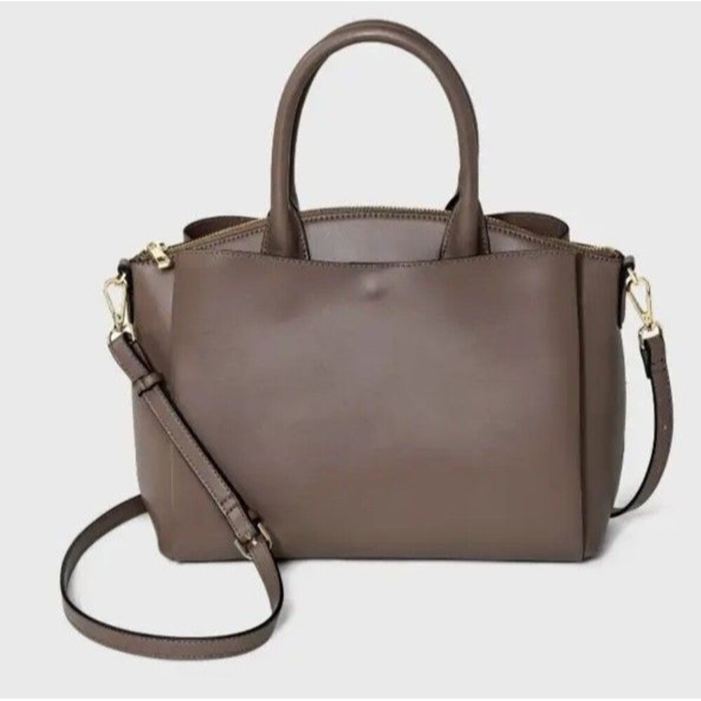 A New Day Taupe Satchel Bag With Gold Tone Hardware